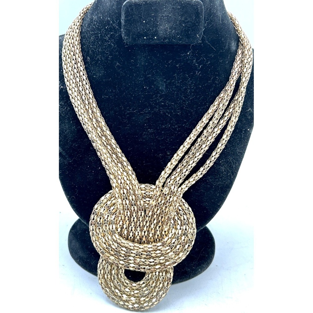 Retro Egyptian Knot Braided Necklace‎ Gold Toned Statement Multi Chain 17" Adj